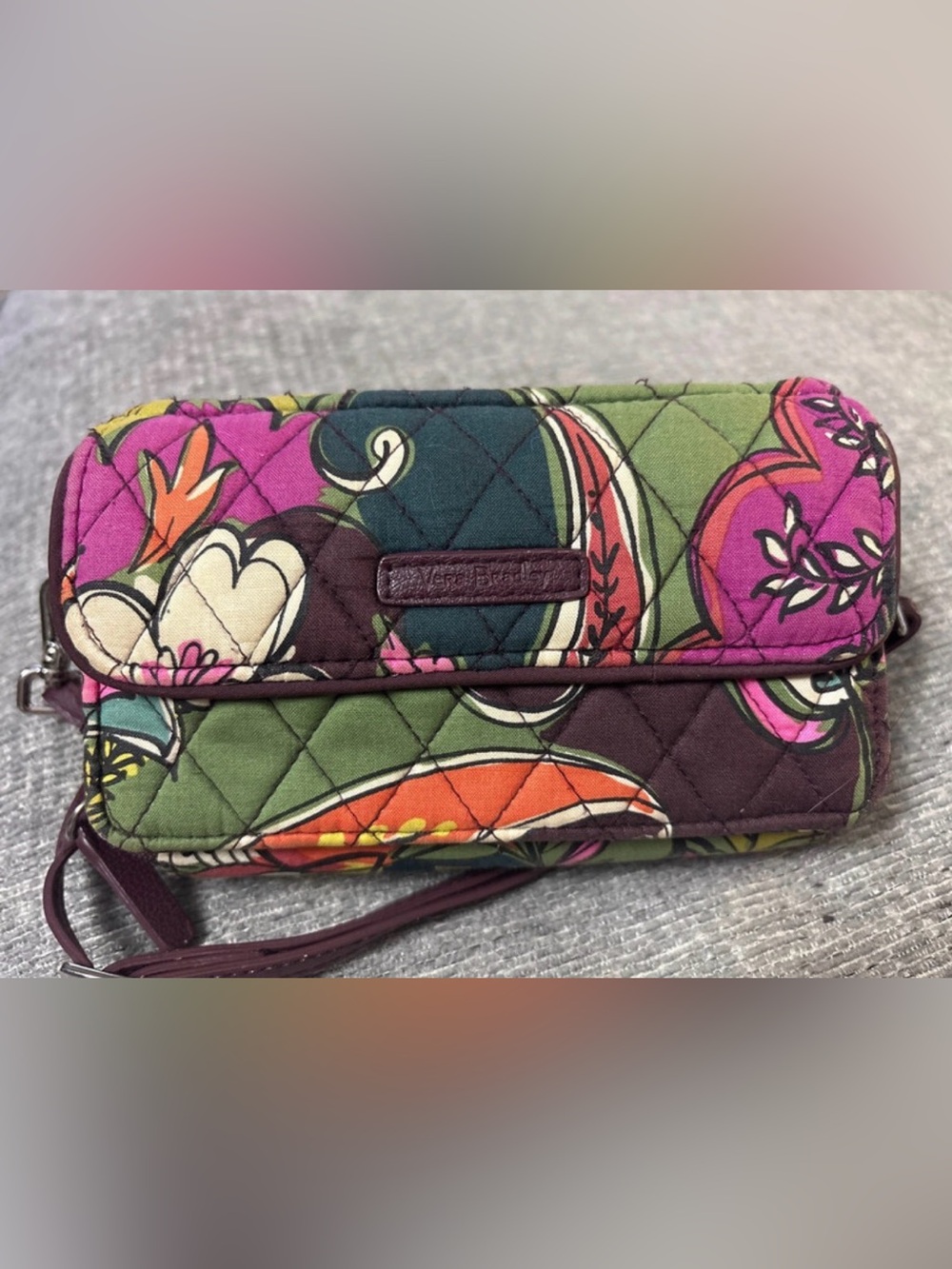 Vera Bradley Green Floral Quilted Wristlet
